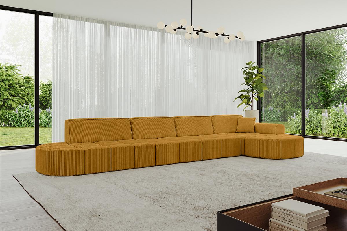 ECKSOFA Ottomane Rechts LIVO-L3 - 422x173x79,5 cm Senfgelb - Currygelb/Gelb, Holzwerkstoff/Textil (422/173cm) - ALTDECOR