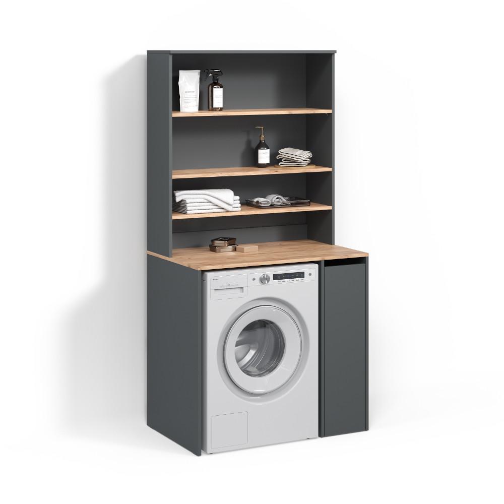 WASCHMASCHINENSCHRANK Paolina Anthrazit/Goldkraft Eiche 93.6 x 88.2 cm 2 Teile mit Schrank und Regal - Honigeiche/Anthrazit, Holzwerkstoff (93.6/88.2/60cm) - Livinity®