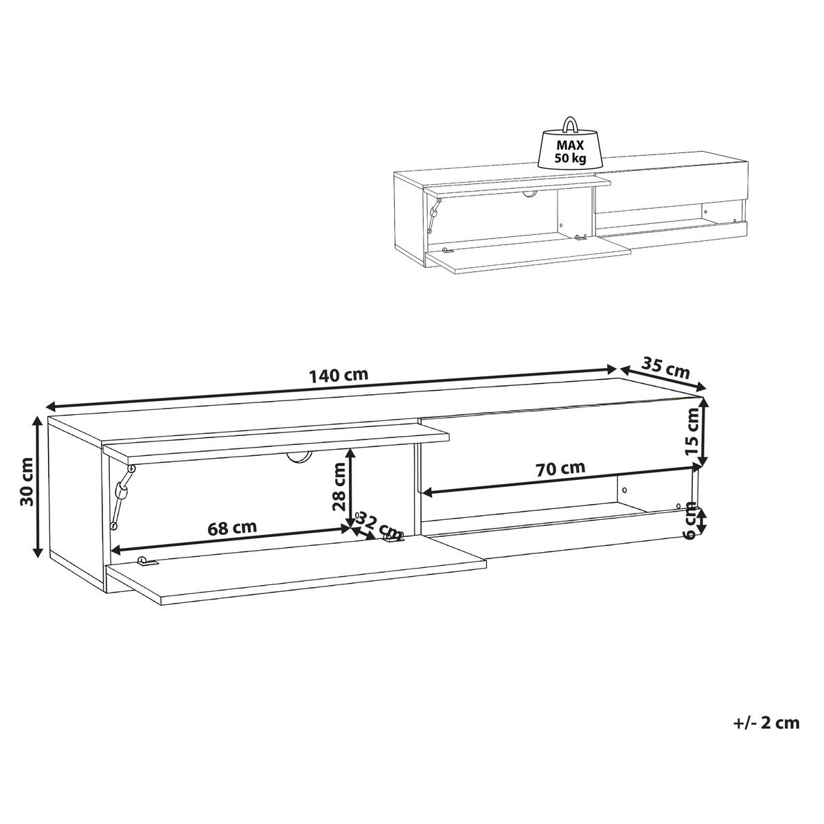 TV-MÖBEL mit LED-Beleuchtung Weiß Edmonton - Weiß, Holzwerkstoff (140/30/35cm) - Beliani