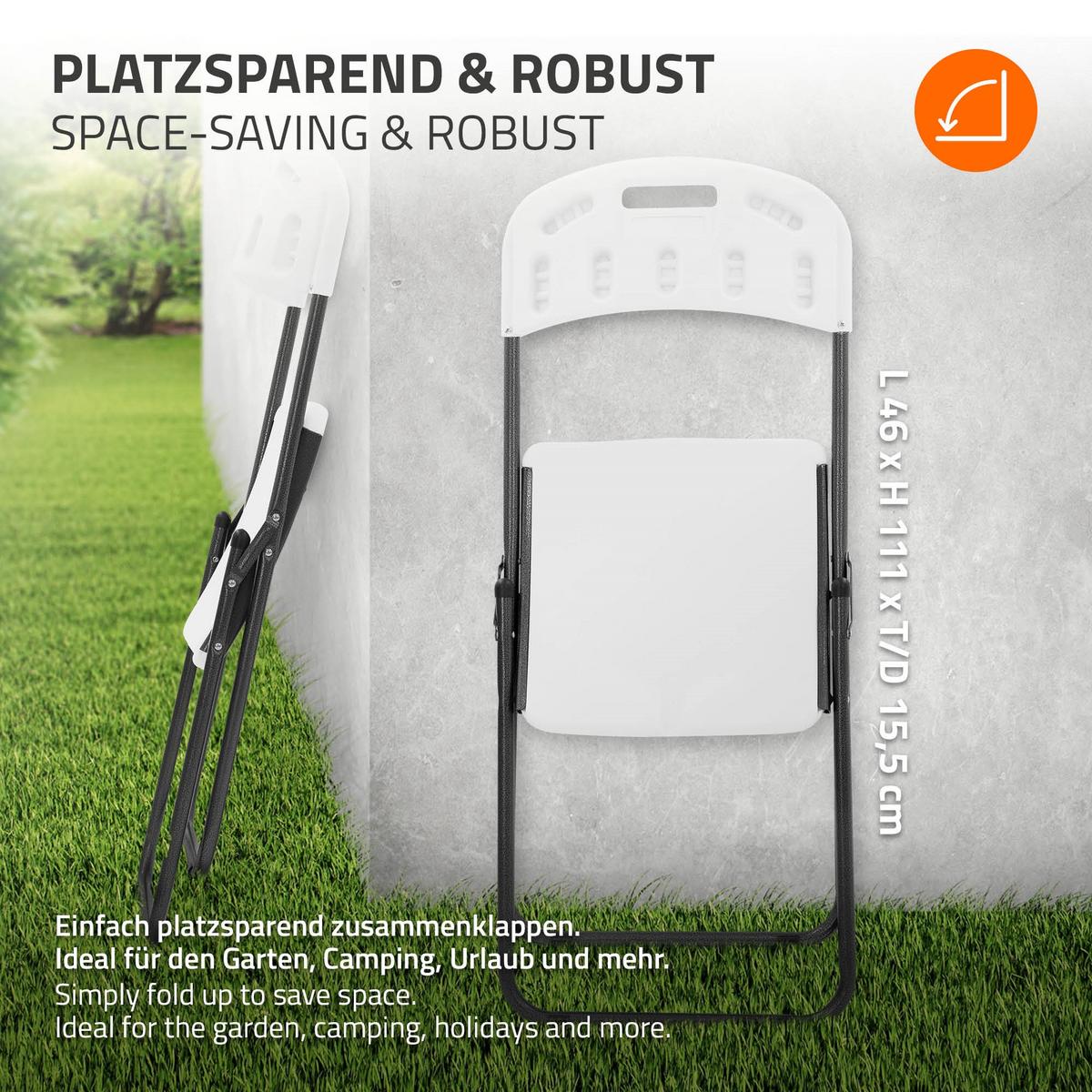 KLAPPSTUHL 4er Set Weiß Kunststoff Metall - Dunkelgrau/Anthrazit, Metall (54.5/85.5/46cm) - ECD-Germany