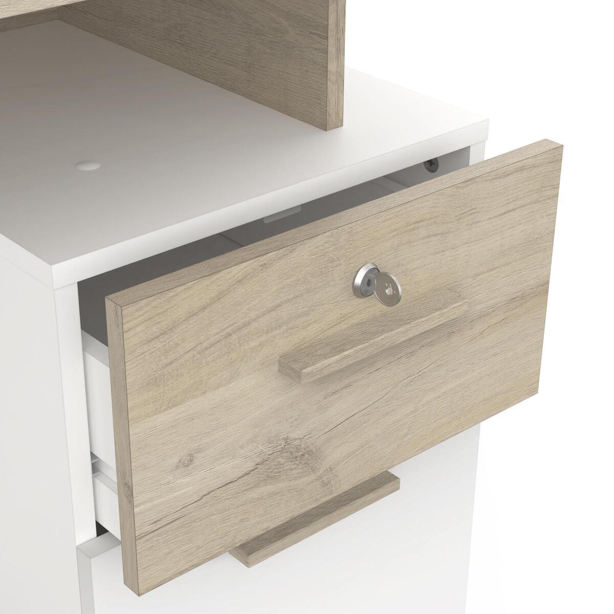 SCHREIBTISCH mit Doppelcontainer, in Holz und Weiß Dekor - L134,8 cm - Platon - Eichefarben/Weiß, Holzwerkstoff (56/55/76.4cm) - Calicosy