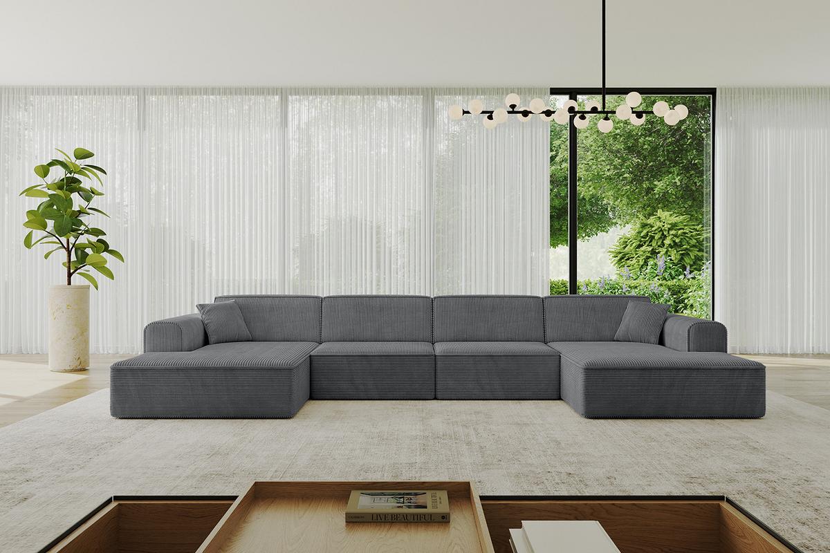 WOHNLANDSCHAFT IREA-U2-v3 - 386x165x77 cm Duneklgrau - Dunkelgrau, Holzwerkstoff/Textil (386/77/165cm) - ALTDECOR