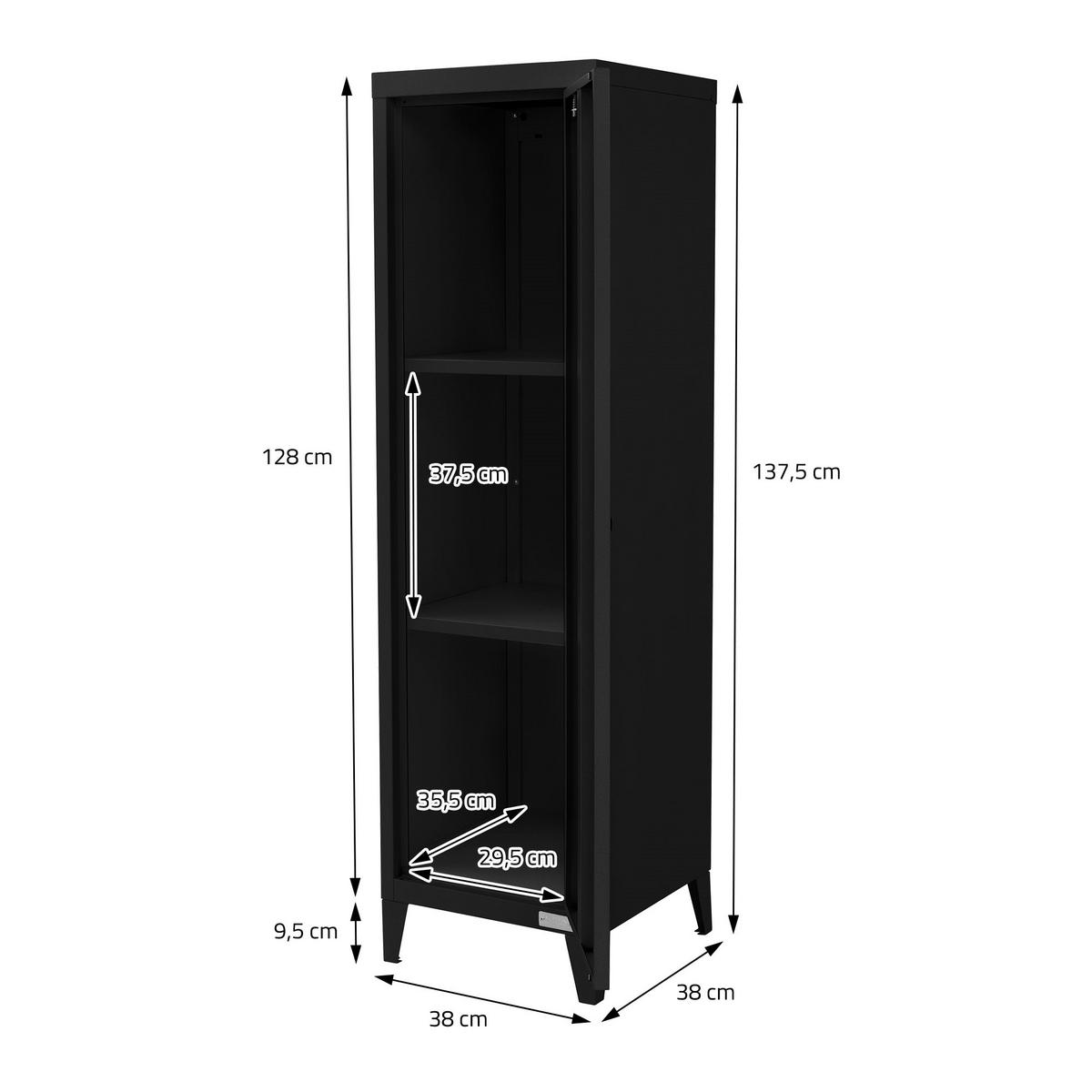 AKTENSCHRANK hoch 38x38x137,5 cm Schwarz aus Stahl - Schwarz, Metall (38/137.5/38cm) - ML-DESIGN