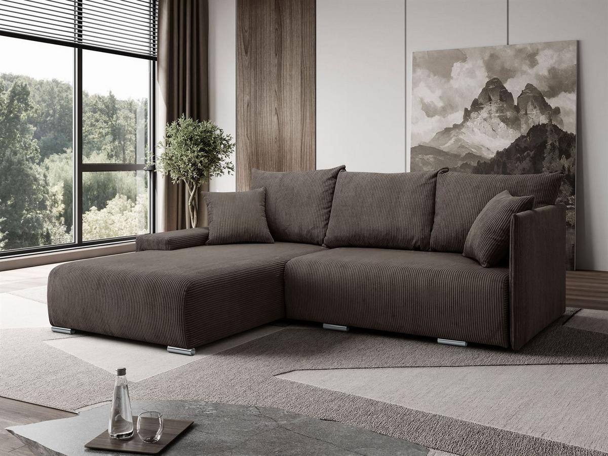 ECKSOFA LAVIO L mit Schlaffunktion und Bettzeugkasten Linke - Graubraun, Textil (246/188cm) - Lookway