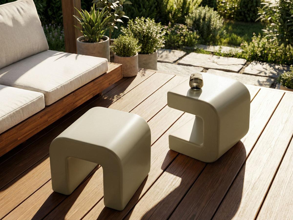 BEISTELLTISCH 2er-Set Olivgrün Beige - Beige/Grün, Kunststoff (41/45/40cm) - Beliani