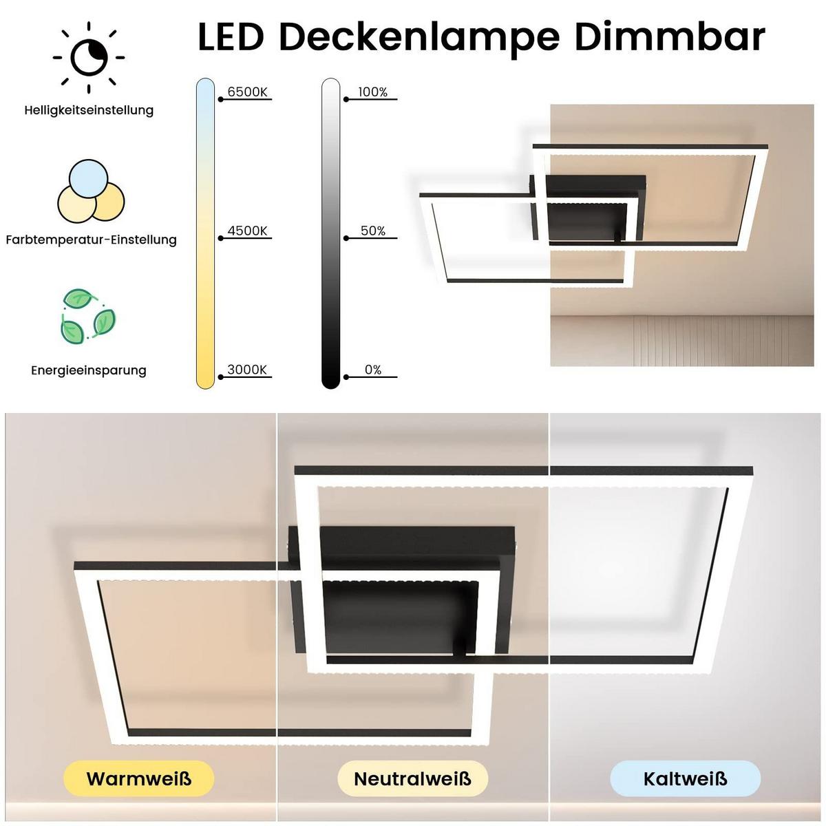 LED-DECKENLEUCHTE Rabenfluch 54.0/7.5/54.0 cm - Schwarz, Metall (54/54/7.5cm) - ZMH