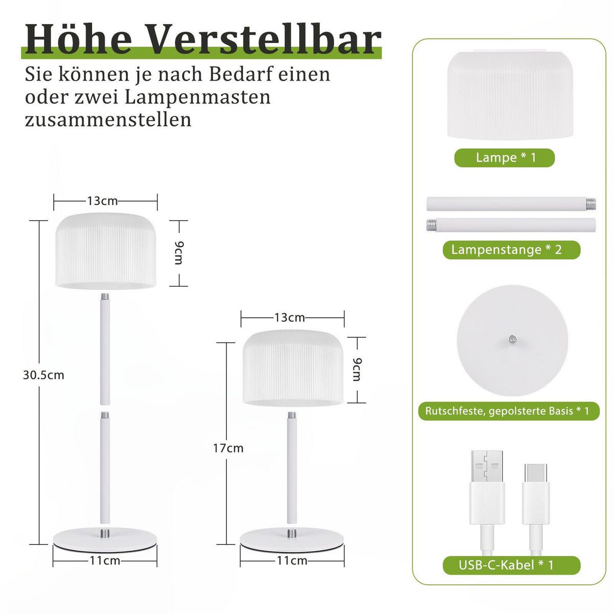 TISCHLAMPE Silas 13/11/30.5 cm - Weiß, Kunststoff (13/11/30.5cm) - ZMH