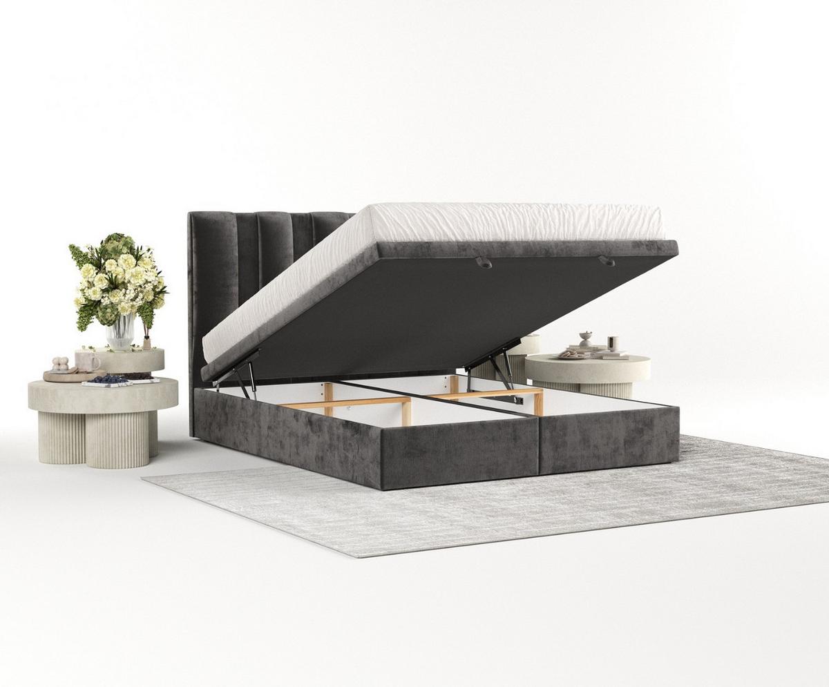 POLSTERBETT Orta mit Stauraum 120/200 cm Stahl im Lotta Stoff - Graphitfarben/Schwarz, Holz/Holzwerkstoff (120/200cm) - AltaBeds