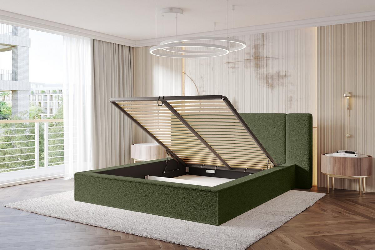 POLSTERBETT mit Bettkasten und Lattenrost, Bett mit Matratze H3/H4 - RIVO 200x200 Grün - Olivgrün, Holzwerkstoff/Textil (200/200cm) - ALTDECOR