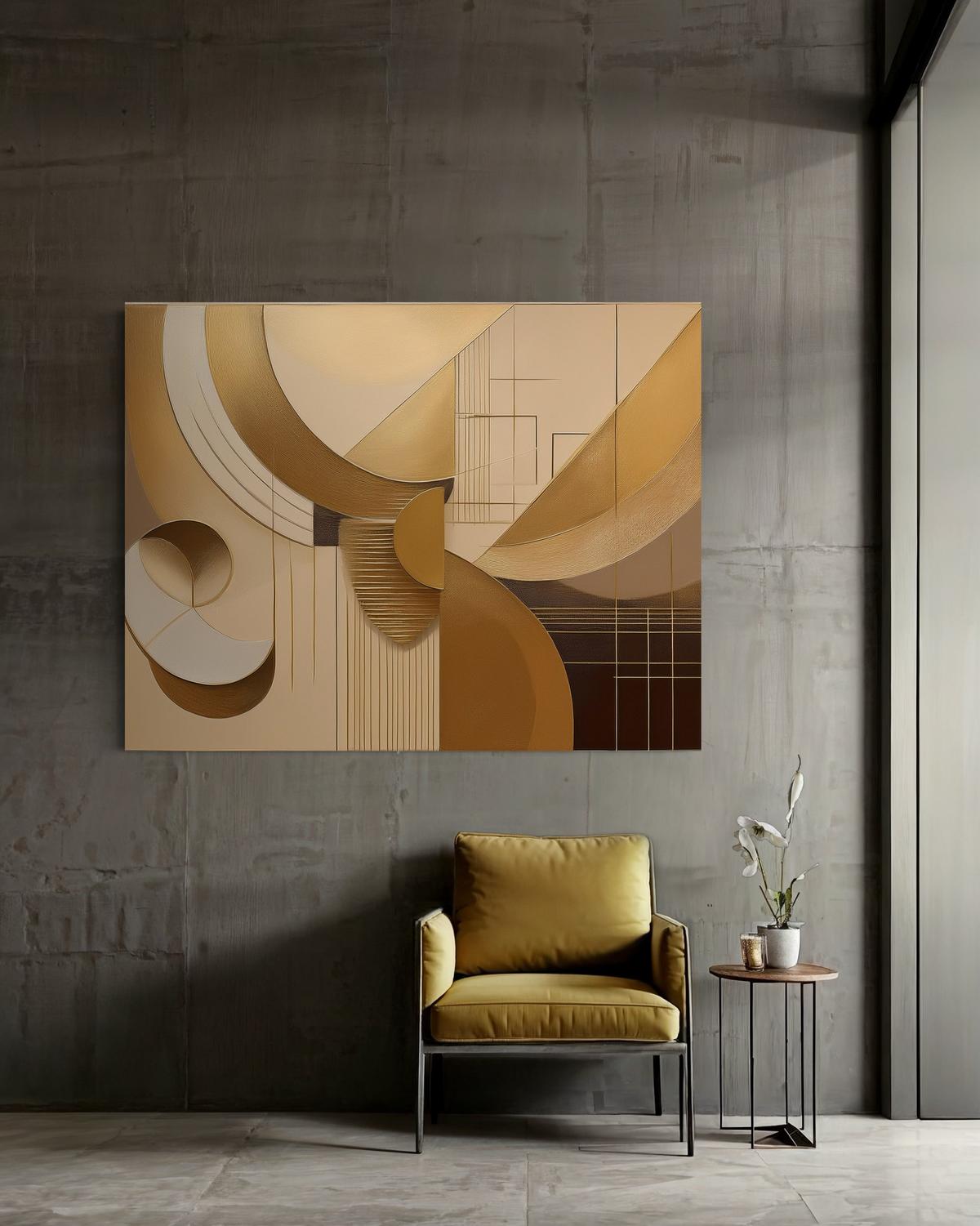 WANDBILD geometrische abstraktion beige - Goldfarben, Textil (60/40cm) - Feeby