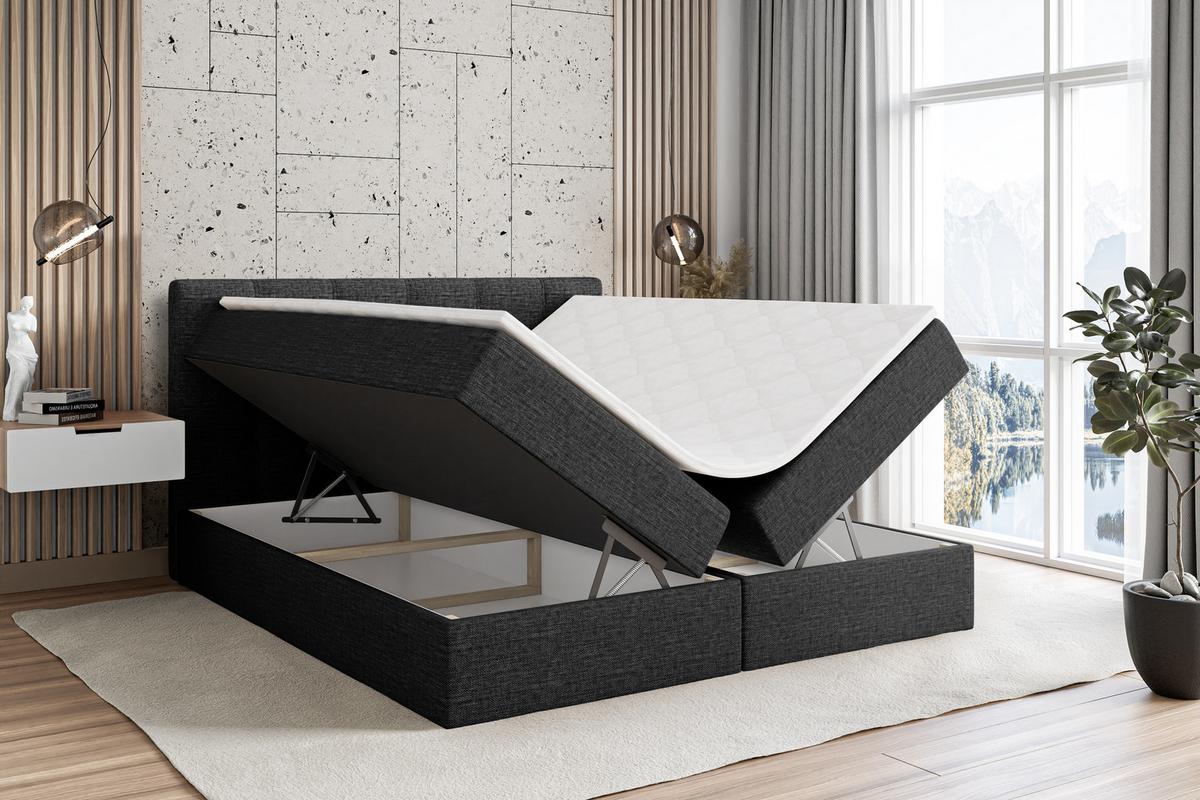 BOXBETT mit Matratze H3 und Lattenrost - MARCE - 140x200 Schwarz - Schwarz, Holzwerkstoff (140/200cm) - ALTDECOR