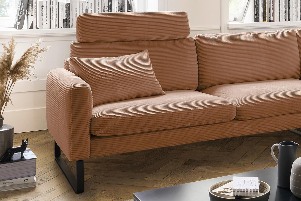 ECKSOFA RICARDA Braun Cord - Schwarz/Braun, Textil/Metall (298/154cm) - KAWOLA