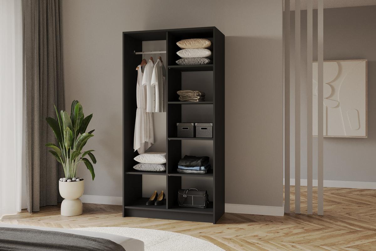 KLEIDERSCHRANK - LESE - 102 - Schwarz - Schwarz Hochglanz/Schwarz, Holzwerkstoff (102/200/51cm) - ALTDECOR