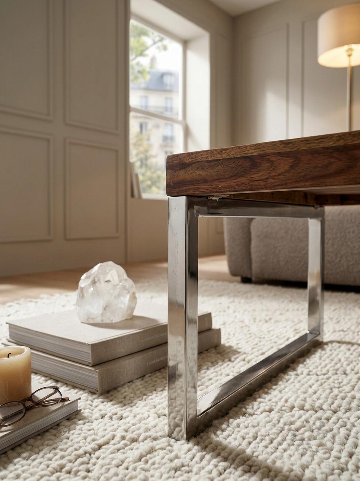 COUCHTISCH Massivholz mit Chromfüßen Handgefertigt, Braun 120x60x40 cm - Silberfarben/Braun, Holz/Metall (60/120/40cm) - KADIMA DESIGN