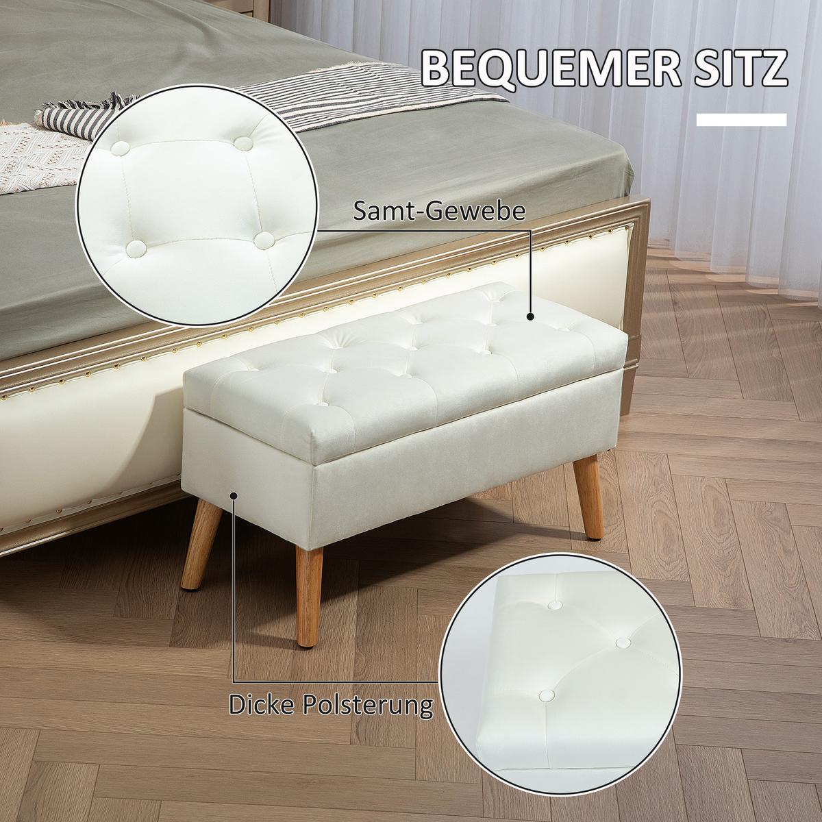 TRUHENBANK Samtoptik Weiß - Weiß, Kunststoff (35/40/80cm) - HOMCOM