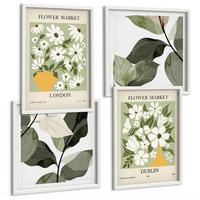 BILDER SET 4er Set - 50x50 cm & 40x60 cm Weißer Rahmen - Blumenmuster London Dublin - Weiß, Kunststoff (50/50cm) - TULUP
