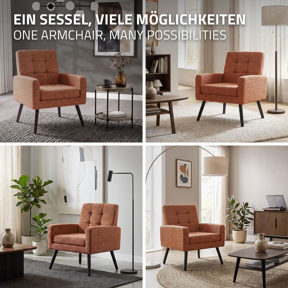 SESSEL mit Stahlbeinen und Webstruktur Relaxsessel 66,5x80x63,5 cm Rot - Rot/Schwarz, Textil/Metall (66.5/80/63.5cm) - ML-DESIGN
