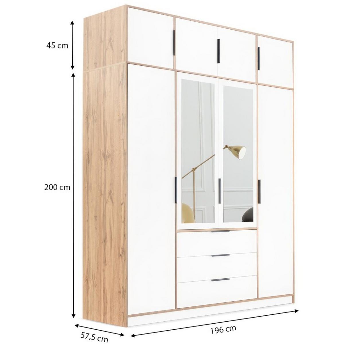 DREHTÜRENSCHRANK Livo mit 4 Türen und 3 Schubladen, mit Schrankaufsatz, eiche Viking+Schwarz, 200 cm - Eichefarben/Schwarz, Holzwerkstoff (200/245/57cm) - Beautysofa
