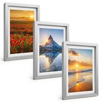 BILDER SET 3er Set - 20x30 cm Silberner Rahmen - Landschaften aus Bergen und Meeren im Westen - Silberfarben, Kunststoff (20/30cm) - TULUP