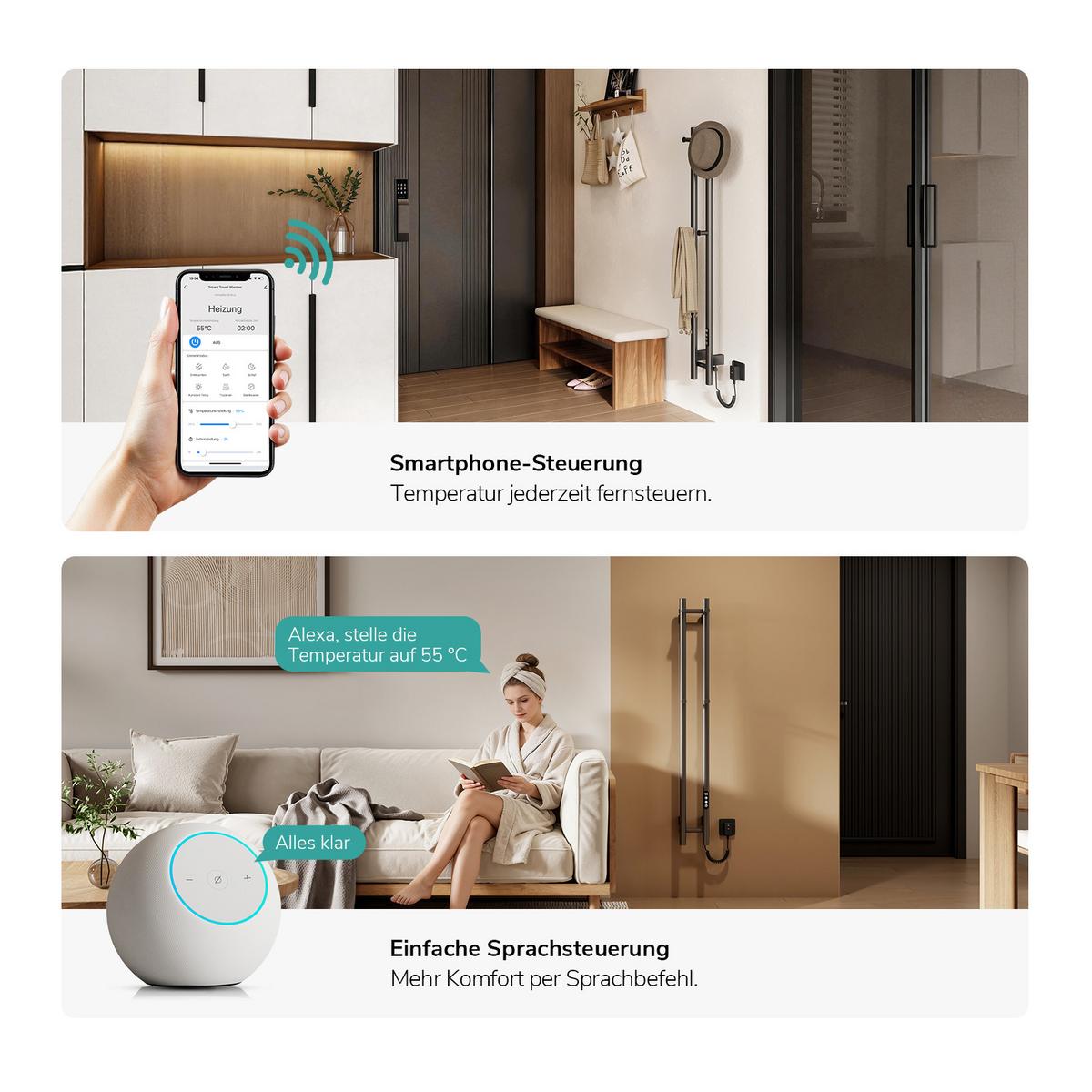HEIZKÖRPER elektrisch vertikal 120 x 12,4 cm mit Smart-Steuerung Anthrazit - Anthrazit, Metall (12.4/120/14cm) - EMKE