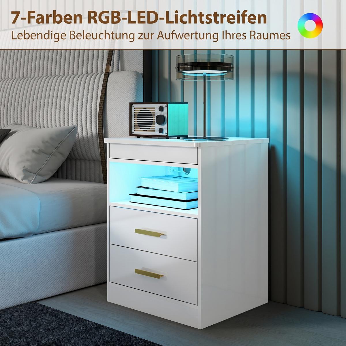NACHTTISCH MDF Hochglanz-Weiß - Weiß Hochglanz, Holzwerkstoff/Metall (40/59/45cm) - HOMCOM