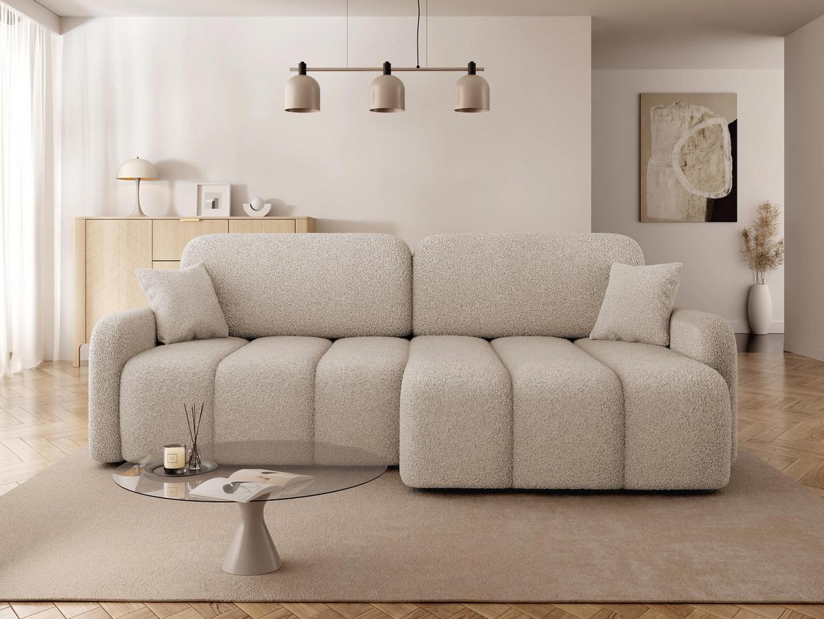 ECKSOFA Carlos Boucle - Beige/Schwarz, Holz/Kunststoff (236/160cm) - MIRJAN24