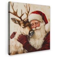 LEINWANDBILD Weihnachtsmann - Rentier - Weihnachten Deko Groß 90x90 cm - Rotbraun, Textil (90/90cm) - MuchoWow