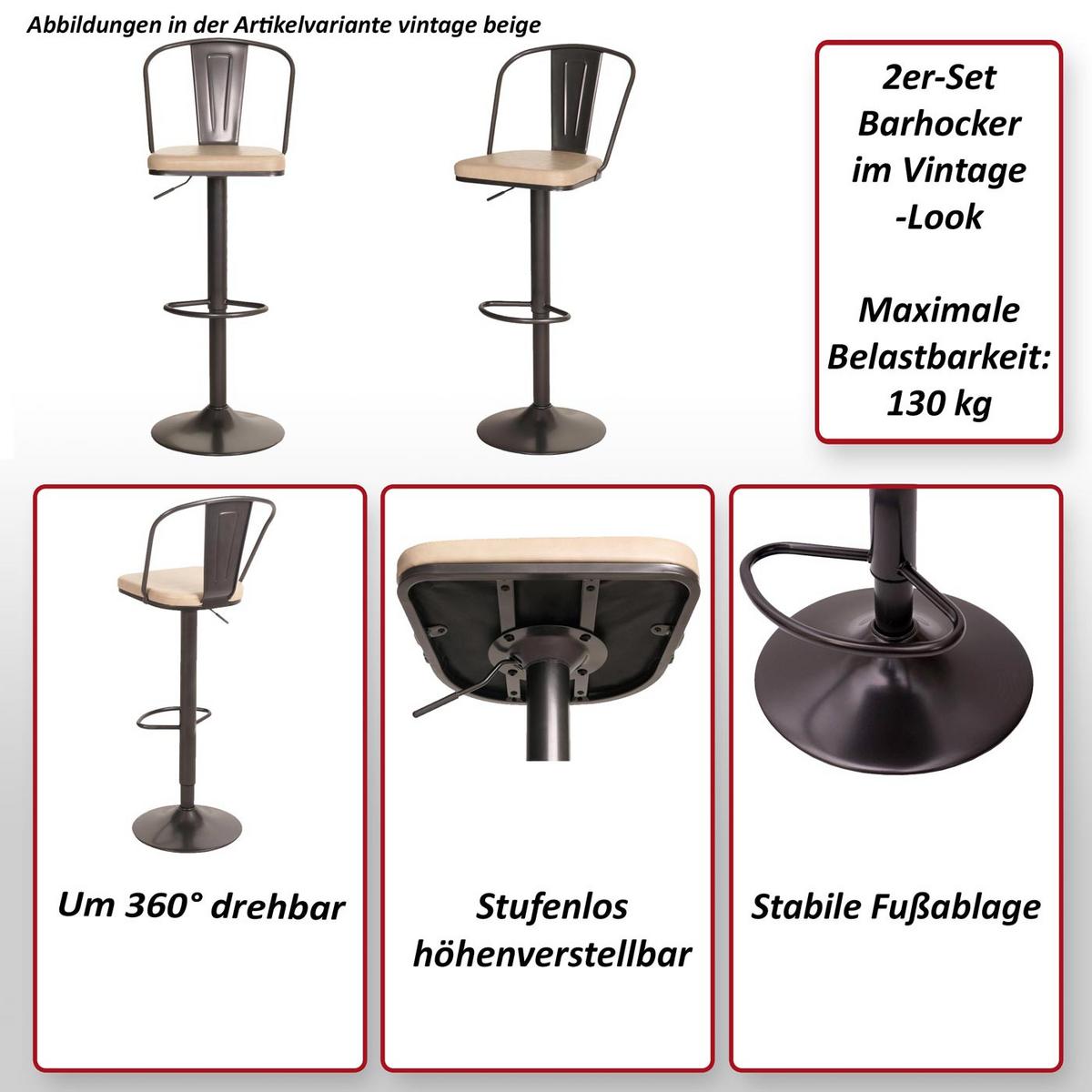 BARHOCKER H10A Schwarz, Beige 2er-Set - Beige/Schwarz, Textil (43/112/42cm) - MCW