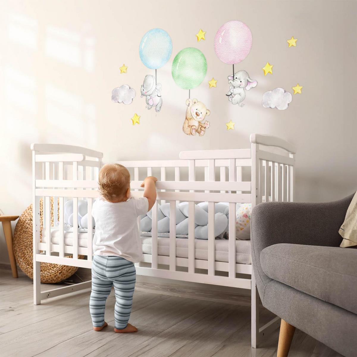WANDAUFKLEBER 60x84cm - Tiere mit Luftballons - Multicolor, Kunststoff (60/84/0.1cm) - Wallfluent