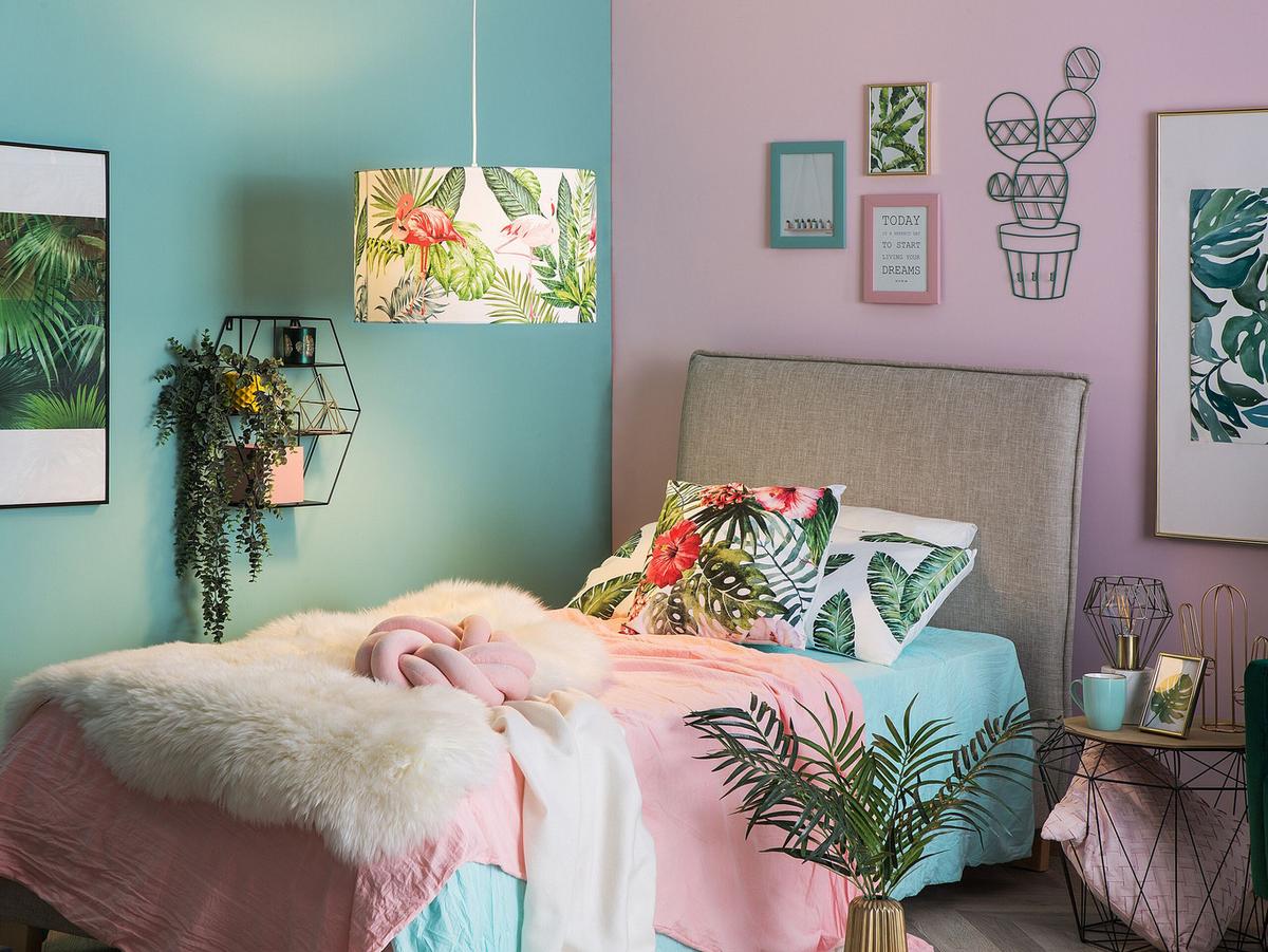 HÄNGELEUCHTE Flamingo 50/50/143 cm - Grün, Textil (50/50/143cm) - Beliani