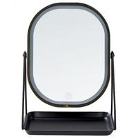 KOSMETIKSPIEGEL gold mit LED-Beleuchtung 20/22 cm Dordogne - Goldfarben/Schwarz, Metall (13/32/24cm) - Beliani