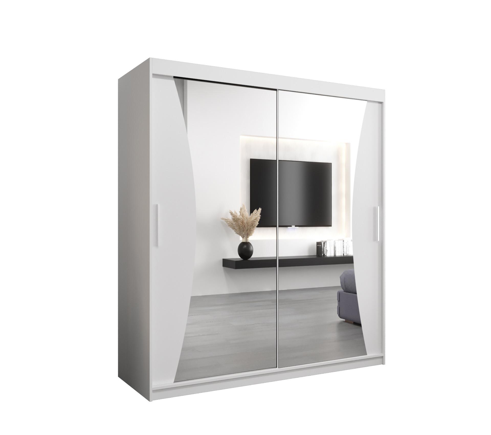 SCHWEBETÜRENSCHRANK 200/180/62 2-türig - Silberfarben/Weiß, Holz/Kunststoff (180/200/62cm) - MÖBEL KRYSPOL