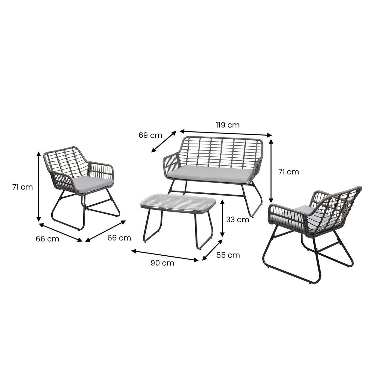 GARTENLOUNGE RIVIERA 4er Set grau/schwarz - Hellgrau/Grau, Metall - IDIMEX