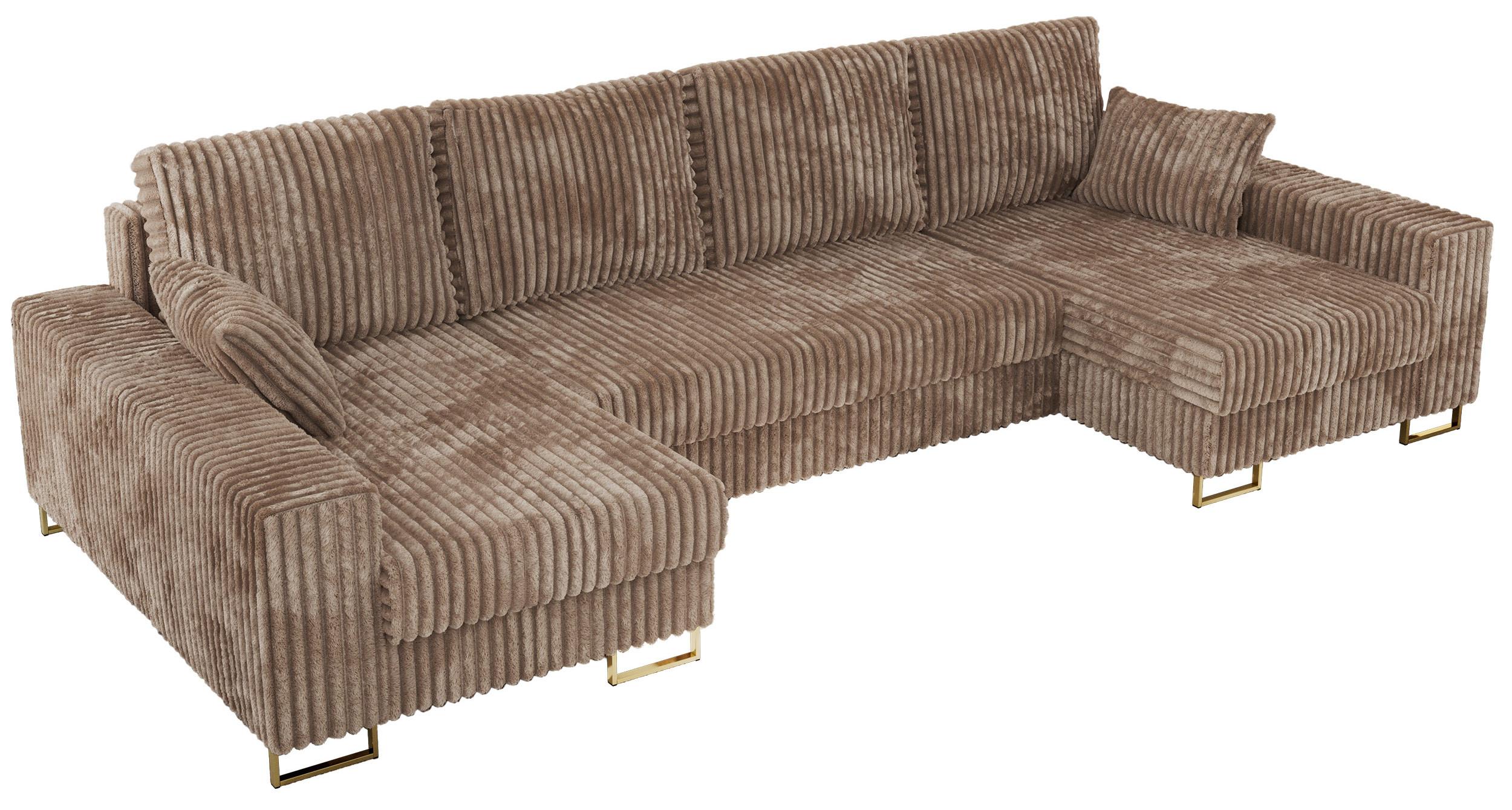 WOHNLANDSCHAFT DORIAN U Cord Braun - Goldfarben/Braun, Textil/Metall (312/85/138cm) - MKS
