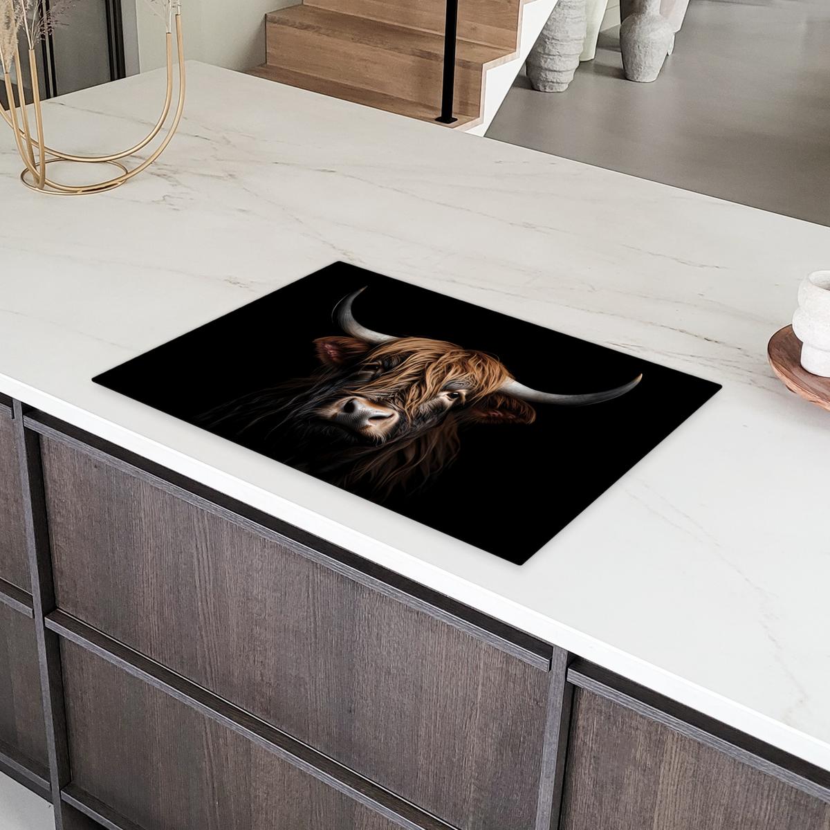 HERDABDECKPLATTE Schottischer Highlander - Porträt - Schwarz - Tier Ceranfeldabdeckung 76x51.5 cm - Braun, Kunststoff (76/51.5/0.2cm) - MuchoWow