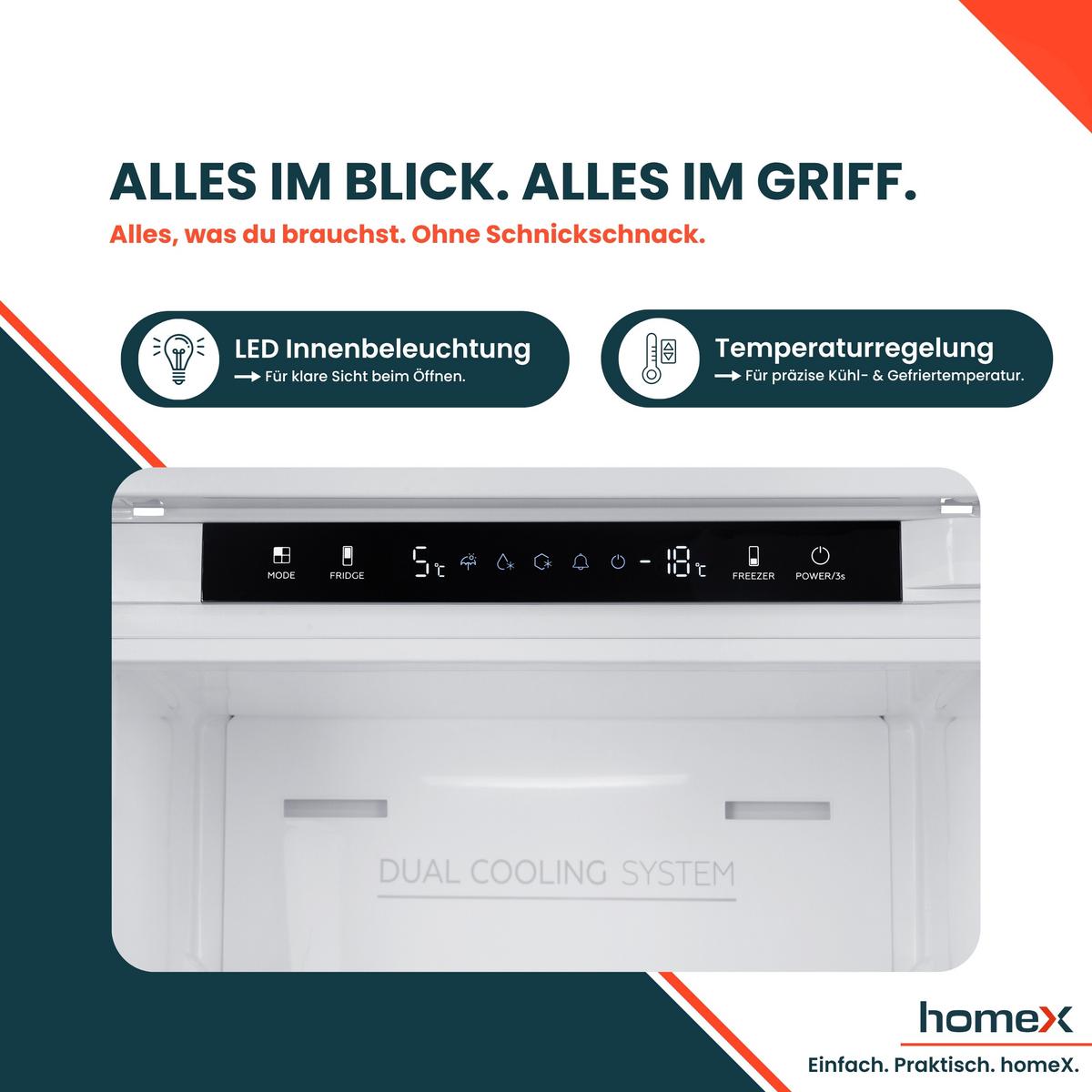 KÜHL-GEFRIER-KOMBINATION CFBN2531E, Einbaugerät, No Frost, 178cm hoch, 253 Liter, Schlepptürtechnik, Einbaukühlschrank mit Gefrierfach, 37 dB - Weiß, Glas/Kunststoff (54/178.6/54cm) - homeX