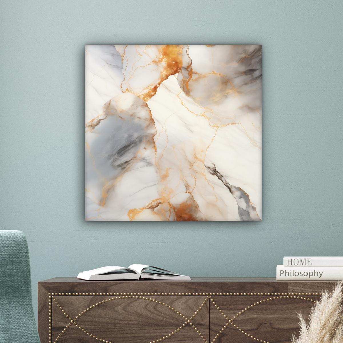 LEINWANDBILD Marmor - Grau - Gold Wandbild Wohnzimmer 50x50 cm - Weiß, Textil (50/50cm) - MuchoWow
