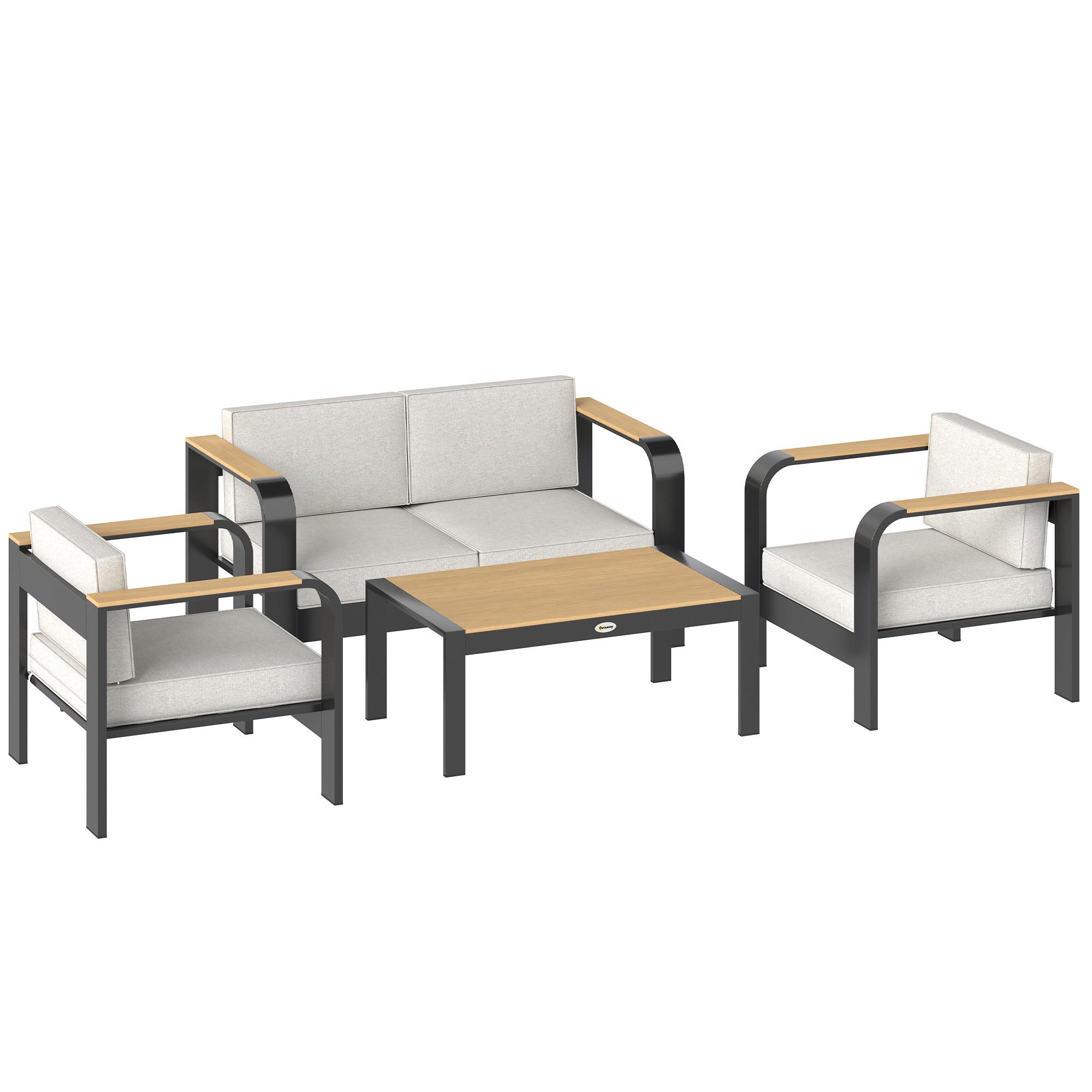 GARTENMÖBEL-SET 4er Set Aluminium WPC Beige - Beige/Teakfarben, Textil/Metall - Outsunny