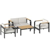 GARTENMÖBEL-SET 4er Set Aluminium WPC Beige - Beige/Teakfarben, Textil/Metall - Outsunny