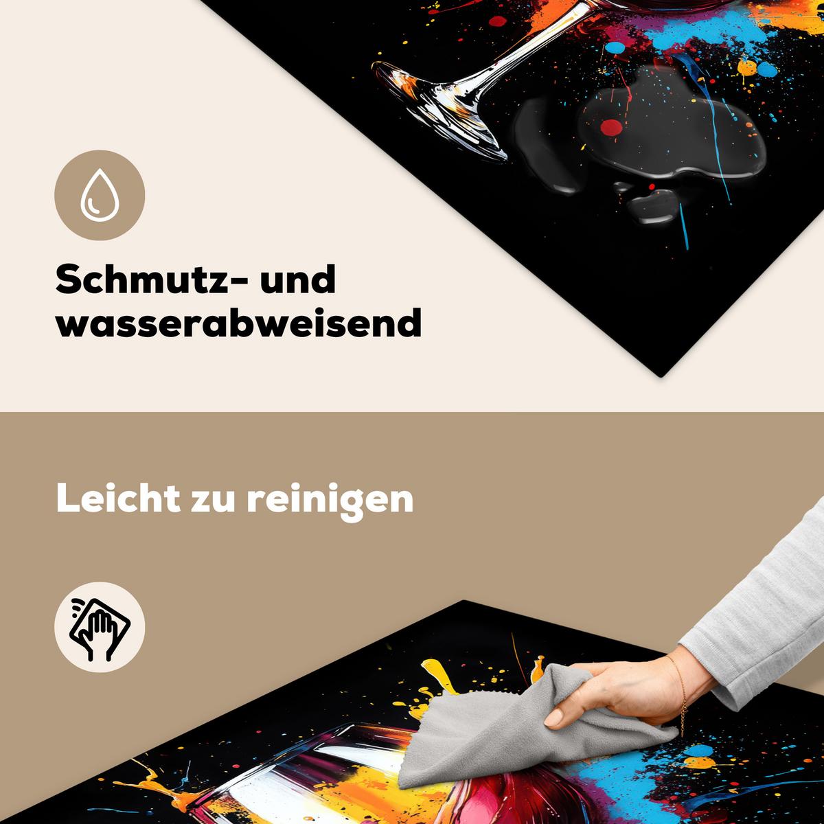 HERDABDECKPLATTE Wein - Glas - Graffiti - Getränk - Rot - Farbe Induktionsmatte 78x78 cm - Weinrot, Kunststoff (78/78/0.2cm) - MuchoWow