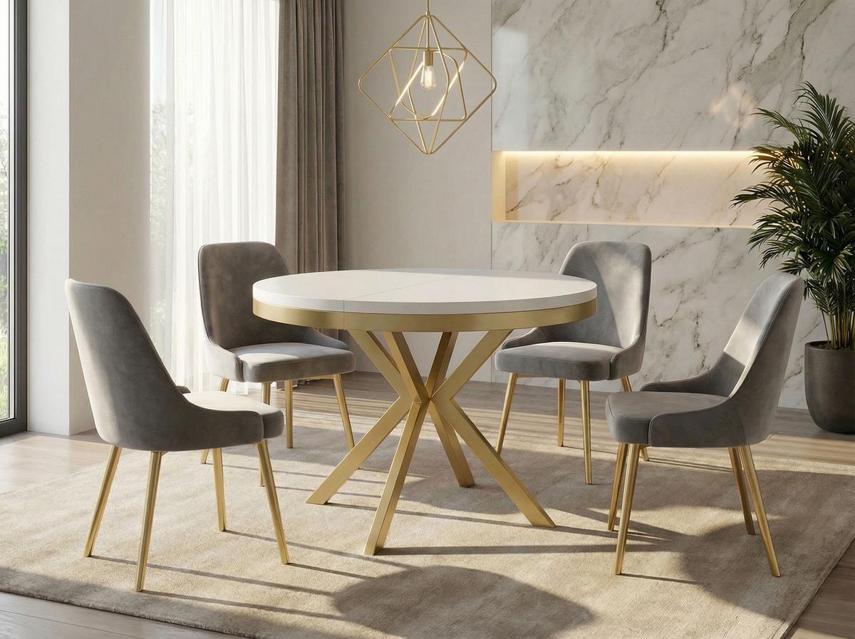 ESSTISCH Dina runder ausziehbarer, Weiß 100-180/100/76 cm - Goldfarben/Weiß, Holzwerkstoff/Metall (100/180/76cm) - WFL GROUP