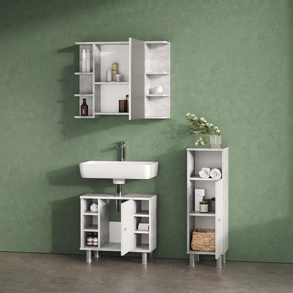 MIDISCHRANK Fucino Beton 30 x 95 cm - Grau, Holzwerkstoff (30/95/30cm) - Livinity®