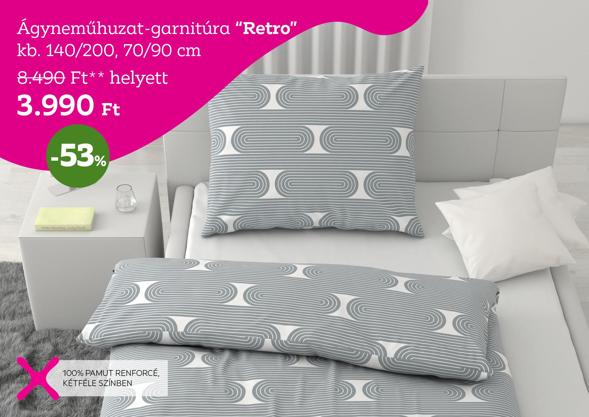 Ágyneműhuzat-garnitúra RETRO 8490 Forint helyett 3990 Forint, kedvezmény mértéke 53%