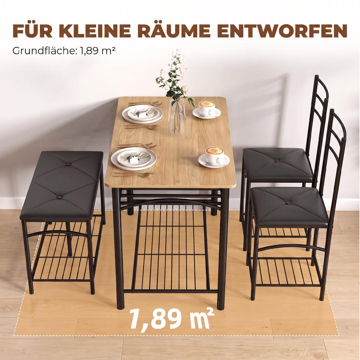 ESSGRUPPE 4er Set Metall MDF Rustikal-Braun - Schwarz/Braun, Holzwerkstoff/Kunststoff (60/76.3/100cm) - HOMCOM