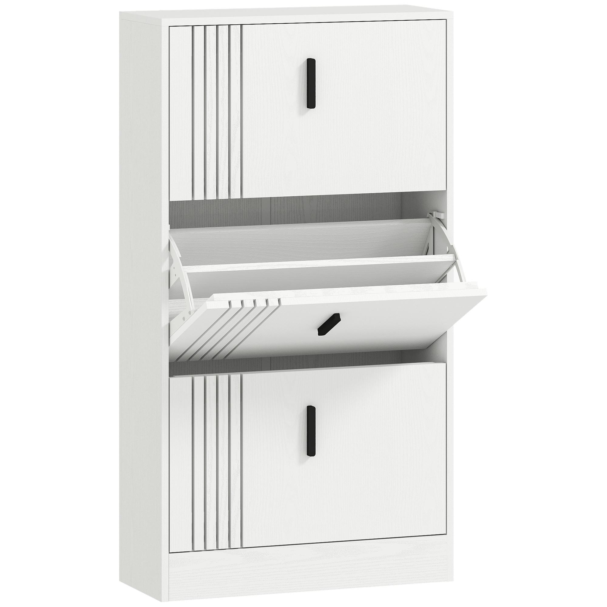 SCHUHSCHRANK MDF Weiß - Schwarz/Weiß, Holzwerkstoff/Metall (24/117/63cm) - HOMCOM