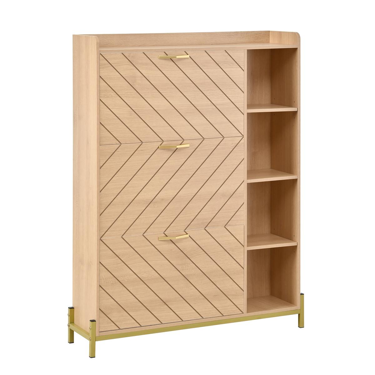 SCHUHSCHRANK eichen-optik mit 3 klappfächern & seitenregal - Naturfarben, Holzwerkstoff (90/119/24cm) - Urban Meuble