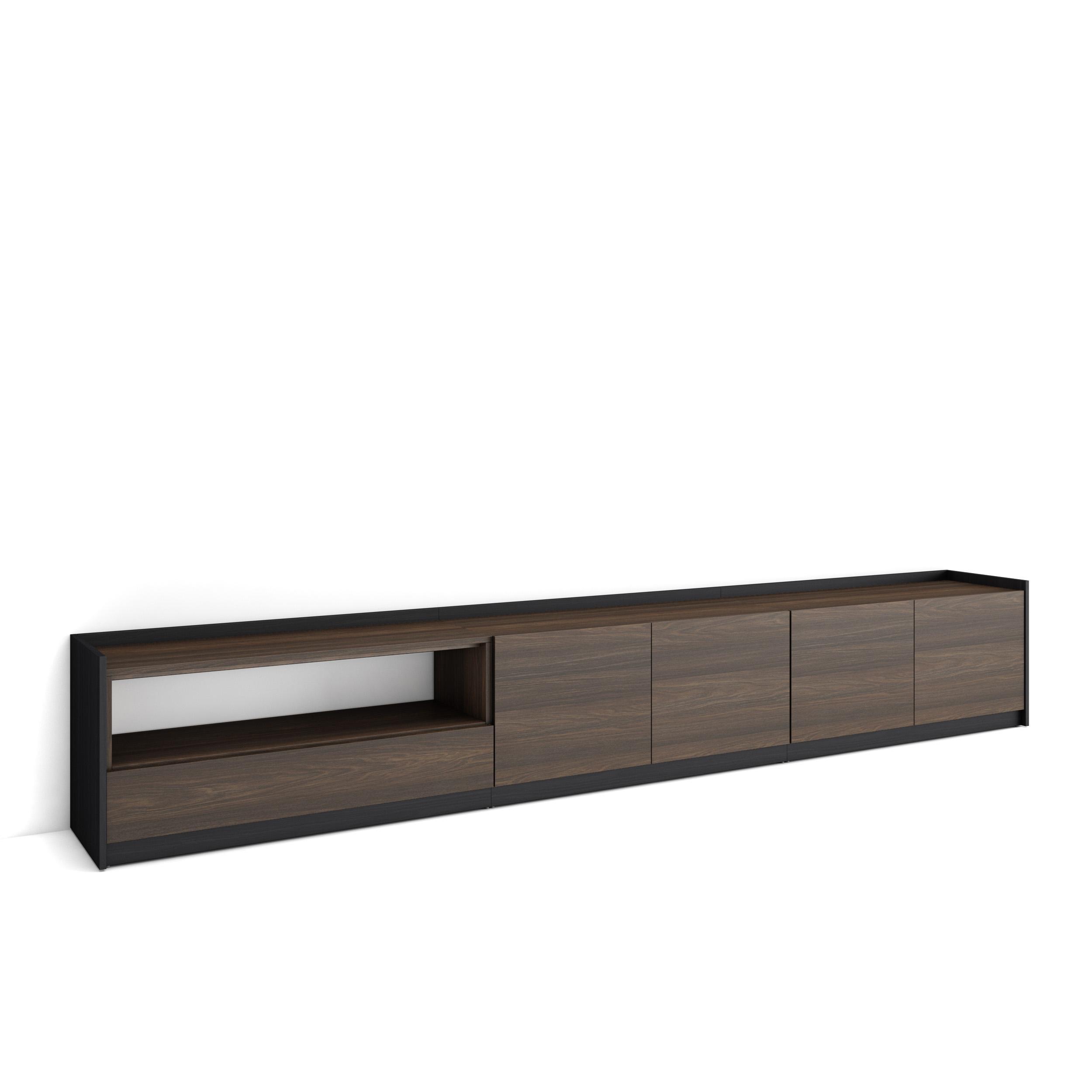 LOWBOARD, Dunkler Eiche und Schwarz, 310/37/50cm - Hellbraun, Holzwerkstoff (310/50/37cm) - Skraut Home
