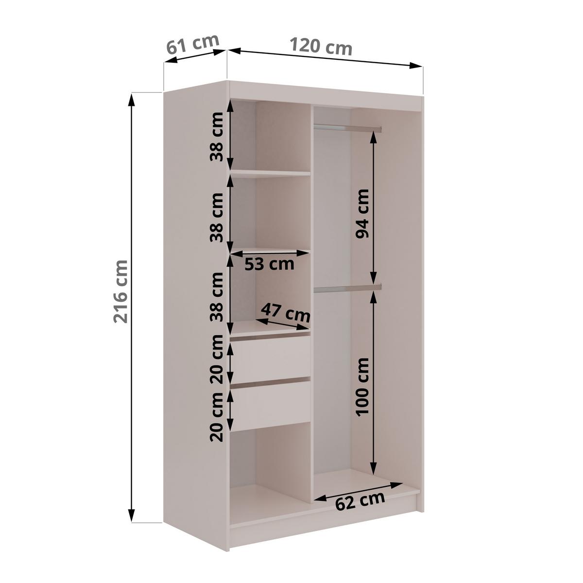 SCHWEBETÜRENSCHRANK mit Schubladen 120 - VERONA - Kaschmir mit Spiegel - Kaschmir/Alufarben, Holzwerkstoff/Metall (120/216/61cm) - MKS