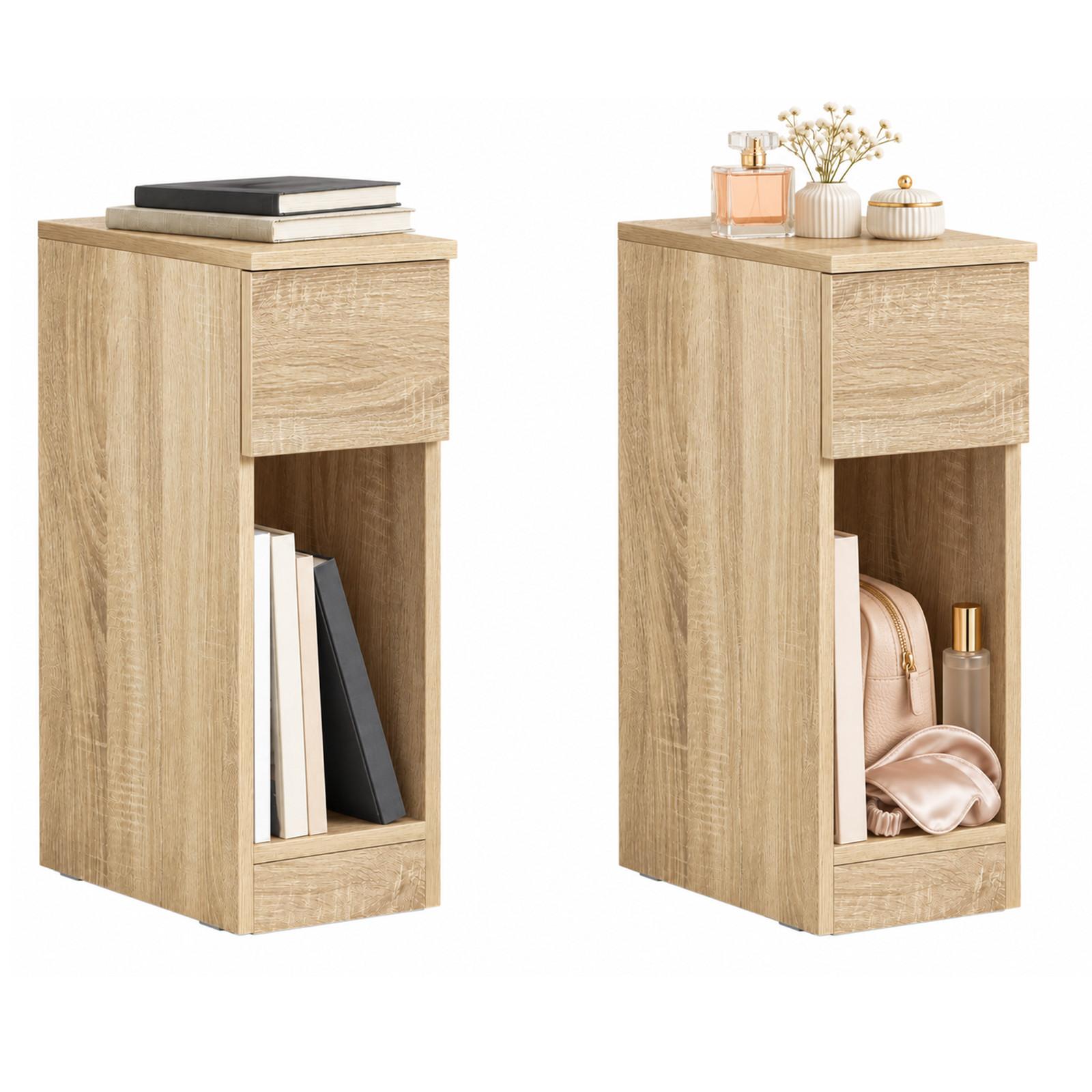 NACHTTISCH 2er Set Schmal mit Schublade, Natur, 20x35x60 cm - Naturfarben, Holzwerkstoff (20/60/35cm) - SoBuy