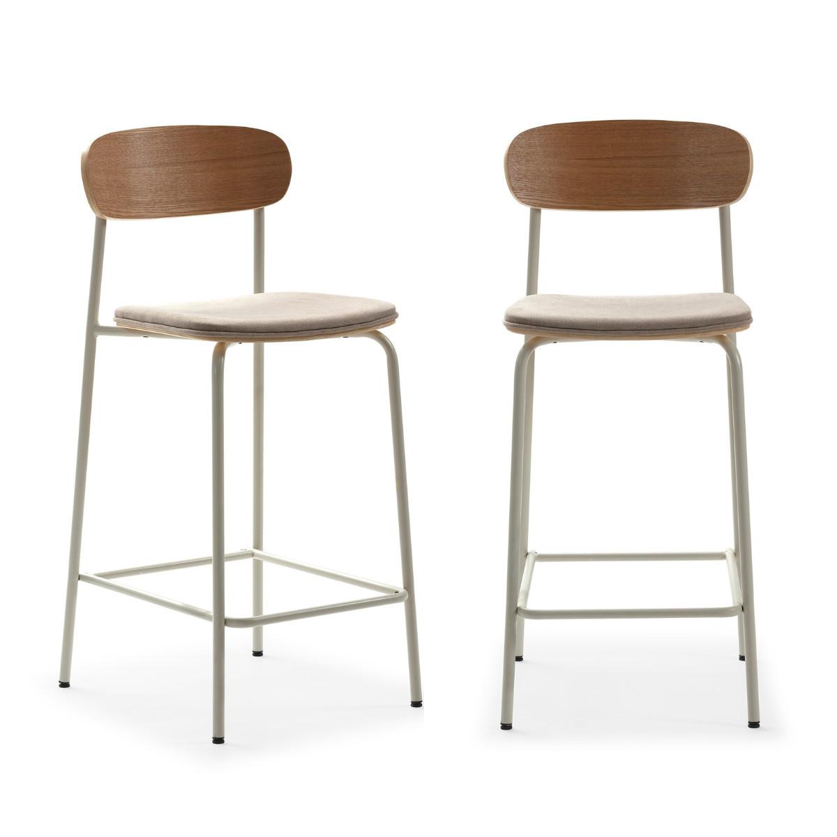 BARHOCKER (Set aus 2) aus Stoff mit schwarzen Metallbeinen - adriana 42/48/66 cm - Beige, Textil (48/66/42cm) - Calicosy